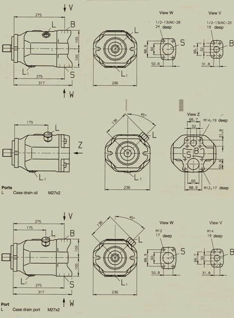 Rexroth A10V Variable Displacement Series 31 Pump Unit Dimensions 100  Models 61/11 N00